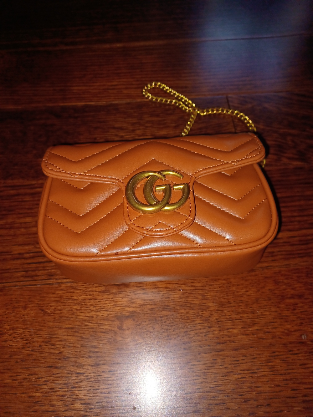 Designer-Inspired Tan Quilted Crossbody Bag with Gold Hardware